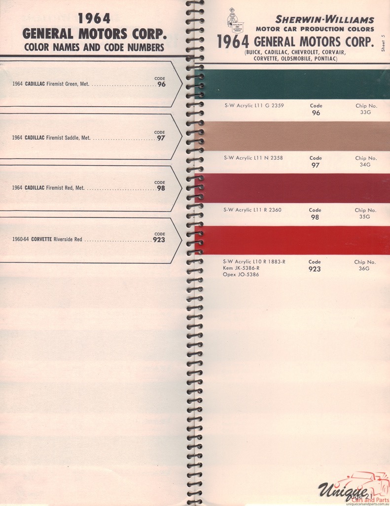 1964 General Motors Paint Charts Williams 5